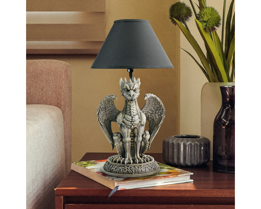 Toscano - Boden the Gothic Gargoyle Sculptural Table Lamp in Gothic Stone, Designer Resin