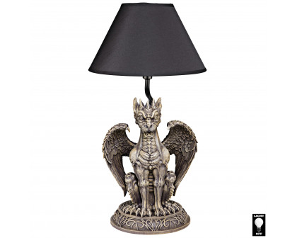 Toscano - Boden the Gothic Gargoyle Sculptural Table Lamp in Gothic Stone, Designer Resin