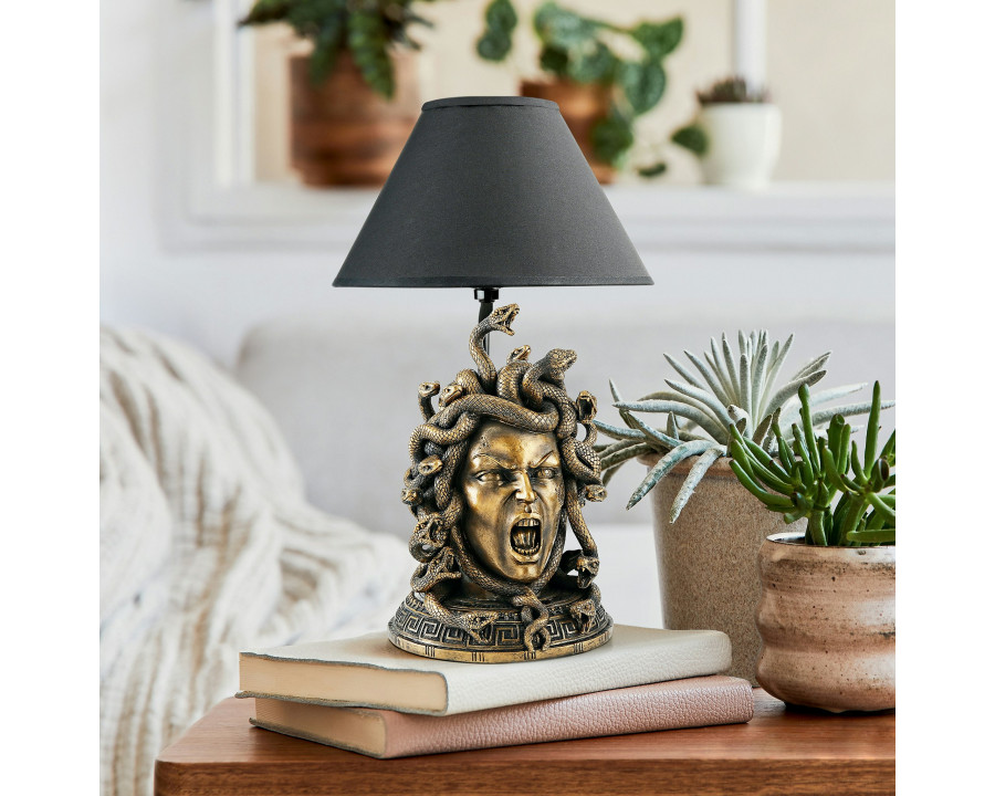 Toscano - Medusa the Greek Snake-Haired Gorgon Sculptural Table Lamp in Gold, Designer Resin