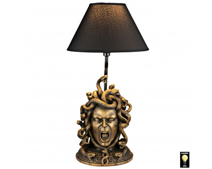 Toscano - Medusa the Greek Snake-Haired Gorgon Sculptural Table Lamp in Gold, Designer Resin