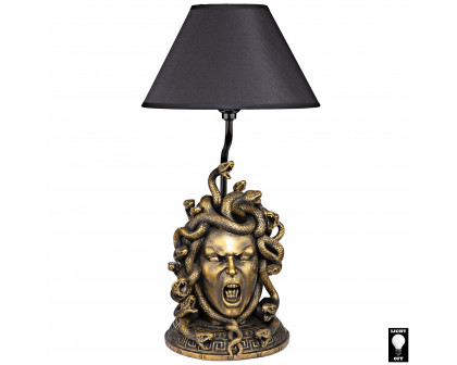 Toscano - Medusa the Greek Snake-Haired Gorgon Sculptural Table Lamp in Gold, Designer Resin