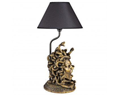 Toscano - Medusa the Greek Snake-Haired Gorgon Sculptural Table Lamp in Gold, Designer Resin