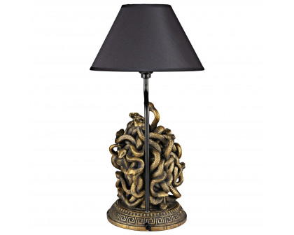 Toscano - Medusa the Greek Snake-Haired Gorgon Sculptural Table Lamp in Gold, Designer Resin