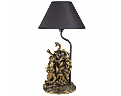 Toscano - Medusa the Greek Snake-Haired Gorgon Sculptural Table Lamp in Gold, Designer Resin