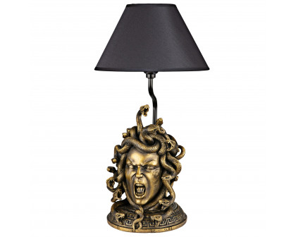 Toscano - Medusa the Greek Snake-Haired Gorgon Sculptural Table Lamp in Gold, Designer Resin