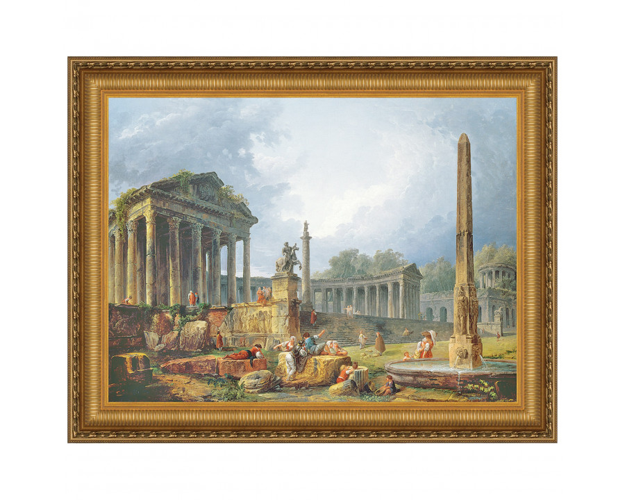 Toscano Architectural Capriccio with Obelisk Framed Canvas Replica Painting - Small