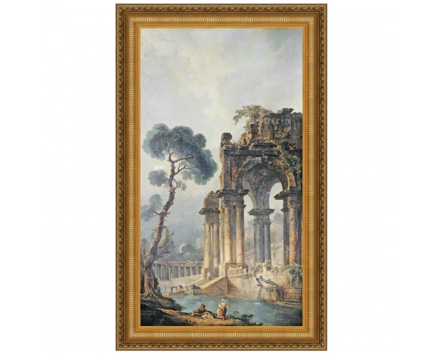 Toscano The Ruins Near The Water Framed Canvas Replica Painting - Medium