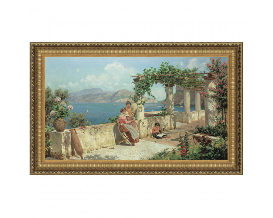 Toscano Figures on a Terrace in Capri Framed Canvas Replica Painting - Small