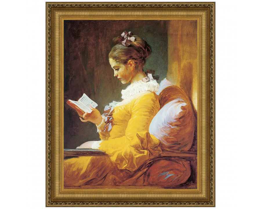 Toscano A Young Girl Reading Framed Canvas Replica Painting - Small