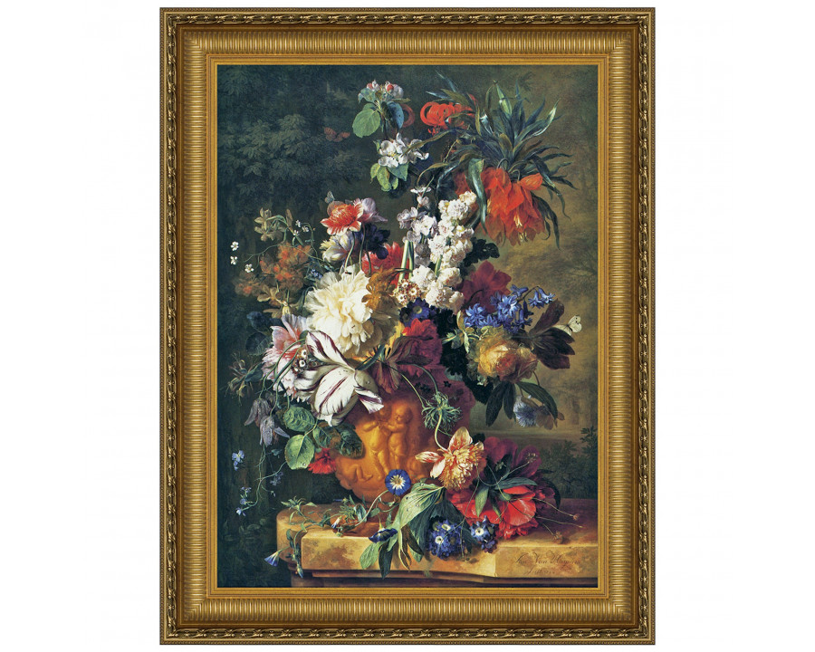 Toscano Bouquet of Flowers in an Urn Framed Canvas Replica Painting - Medium