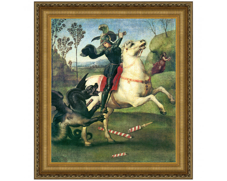 Toscano Saint George Fighting the Dragon Framed Canvas Replica Painting - Small