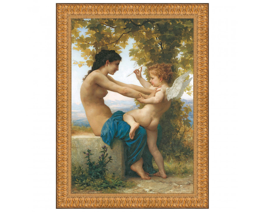 Toscano Young Girl Defending Herself Against Eros Framed Canvas Replica Painting - Small