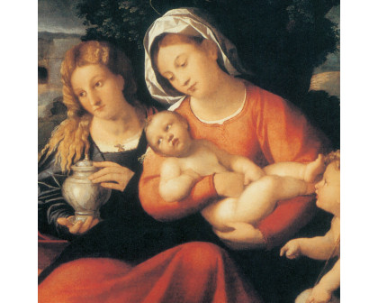 Toscano Holy Family with Saint John and Mary Magdalene Framed Canvas Replica Painting - Small