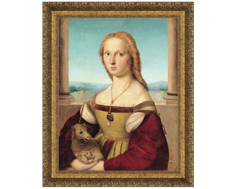 Toscano Young Woman with Unicorn Framed Canvas Replica Painting - Small