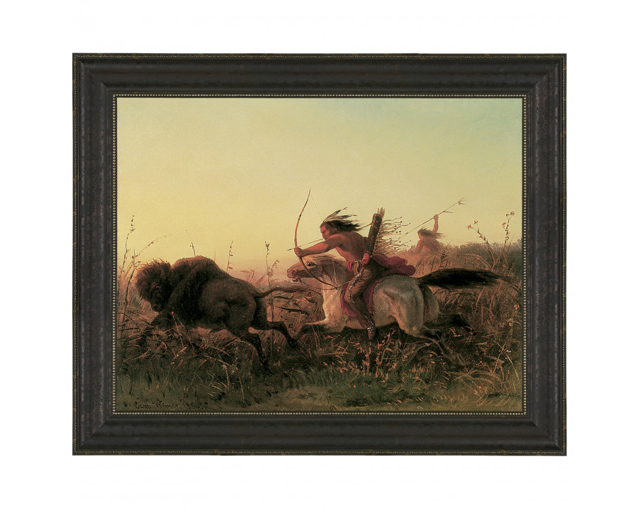 Toscano Indian Buffalo Hunt Framed Canvas Replica Painting - Small