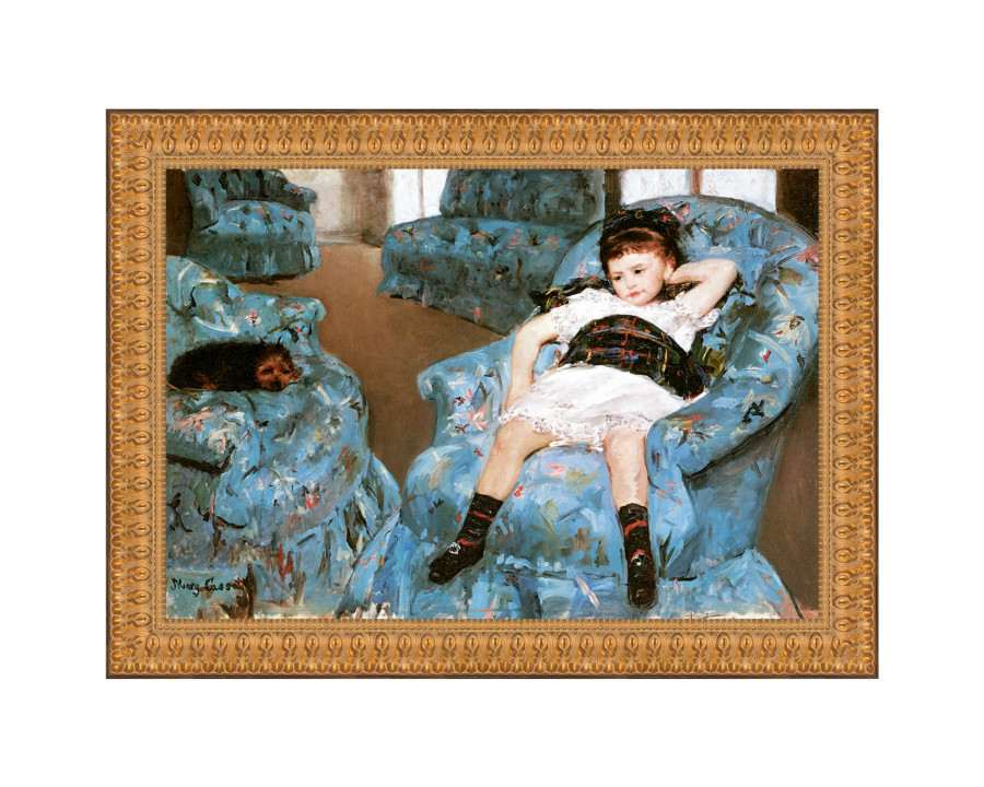 Toscano - Little Girl in a Blue Armchair Framed Canvas Replica Painting