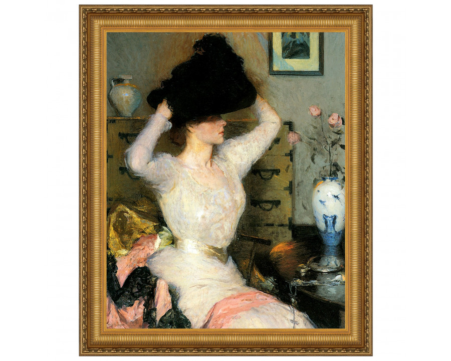 Toscano The Black Hat 1904 Framed Canvas Replica Painting - Small