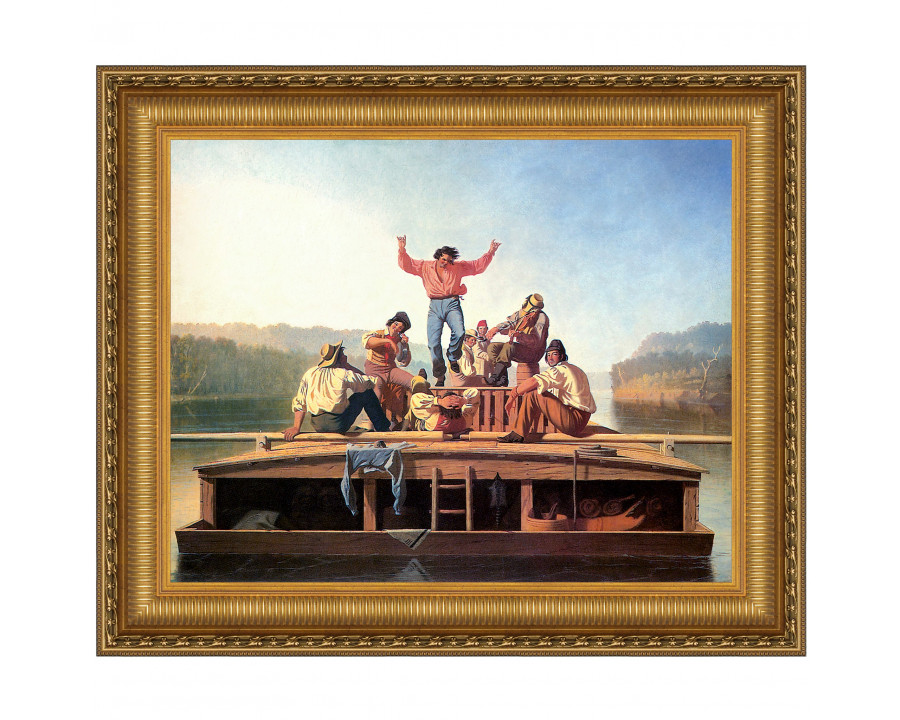 Toscano Jolly Flatboatmen in Port Framed Canvas Replica Painting - Small