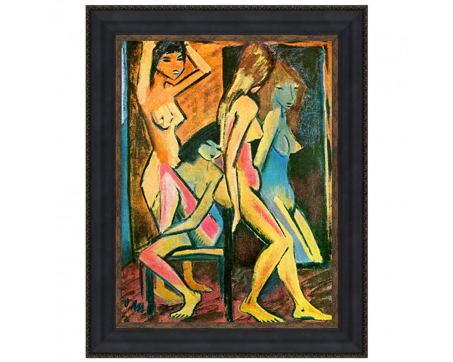 Toscano Three Nudes Before the Mirror Framed Canvas Replica Painting - Small