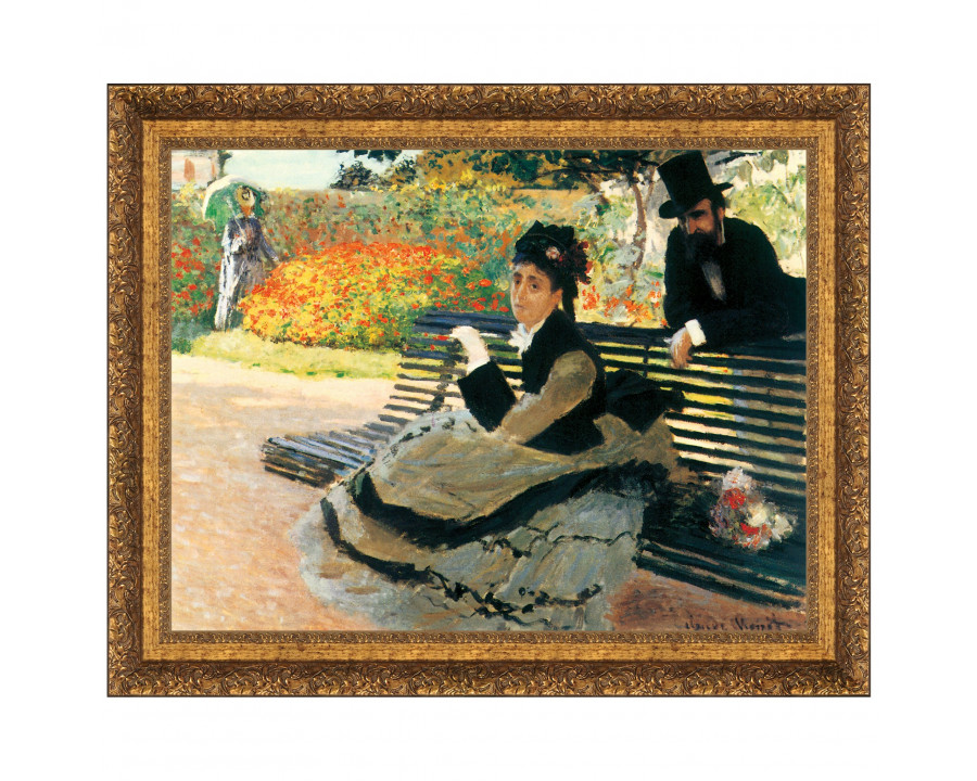 Toscano Camille Monet on a Garden Bench Framed Canvas Replica Painting - Small