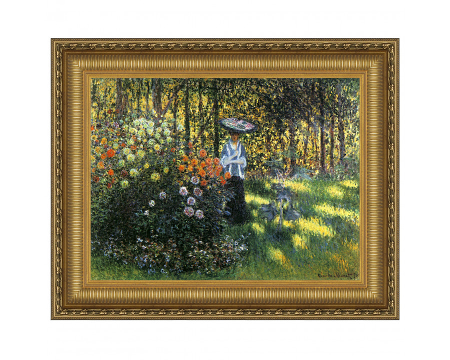 Toscano Woman with Parasol in Argenteuil Garden Framed Canvas Replica Painting - Small