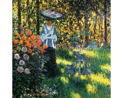 Toscano Woman with Parasol in Argenteuil Garden Framed Canvas Replica Painting - Grande