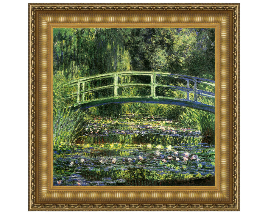 Toscano Bridge Over a Pond of Water Lilies Framed Canvas Replica Painting - Medium