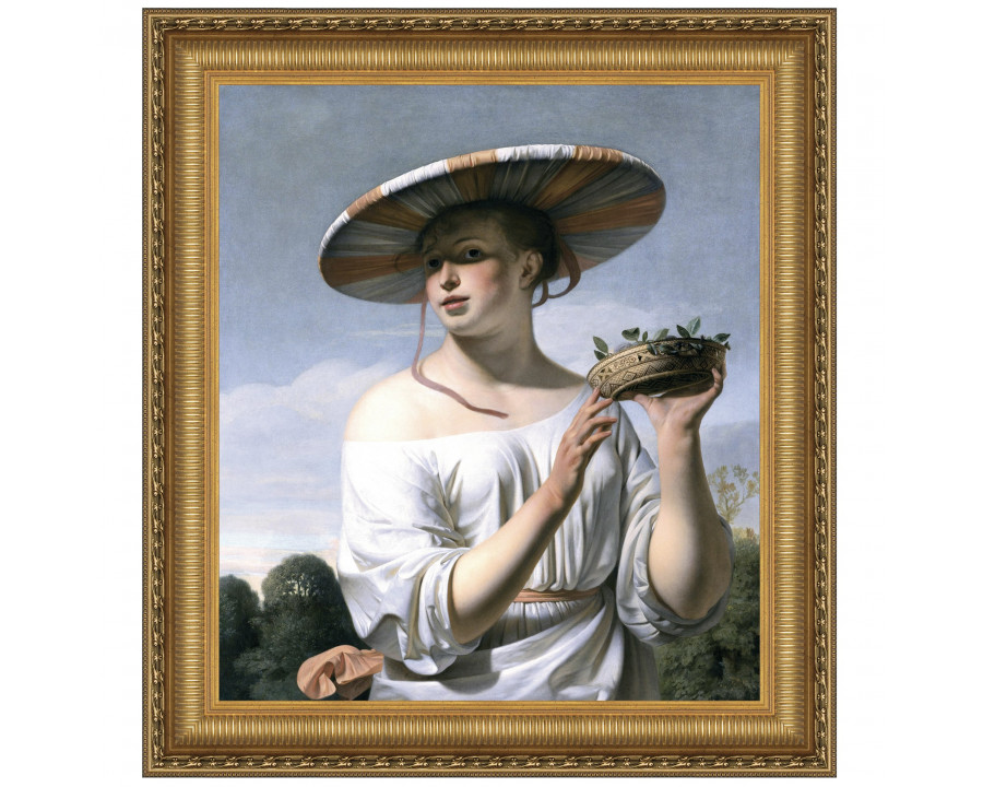 Toscano Girl in a Large Hat Framed Canvas Replica Painting - Large