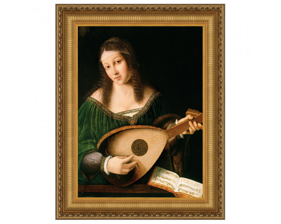 Toscano Lady Playing a Lute Framed Canvas Replica Painting - Small