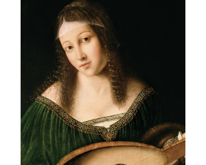 Toscano Lady Playing a Lute Framed Canvas Replica Painting - Small