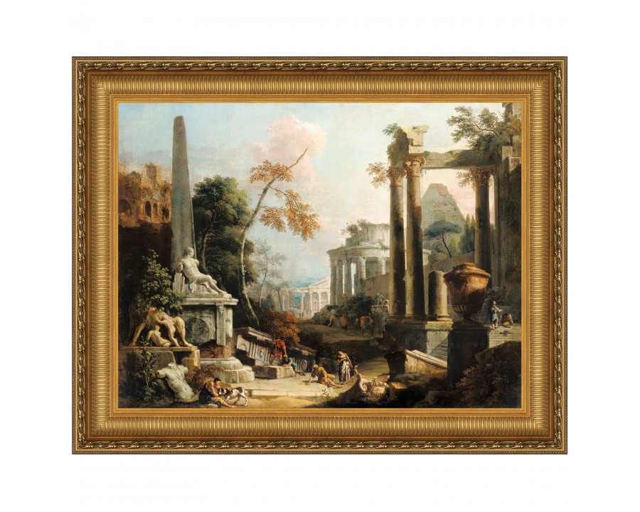 Toscano - Landscape with Classical Ruins and Figures Framed Canvas Replica Painting