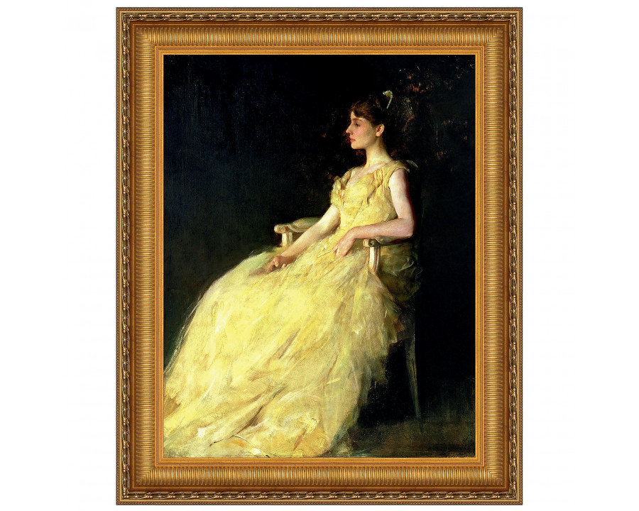 Toscano A Lady in Yellow Framed Canvas Replica Painting - Small