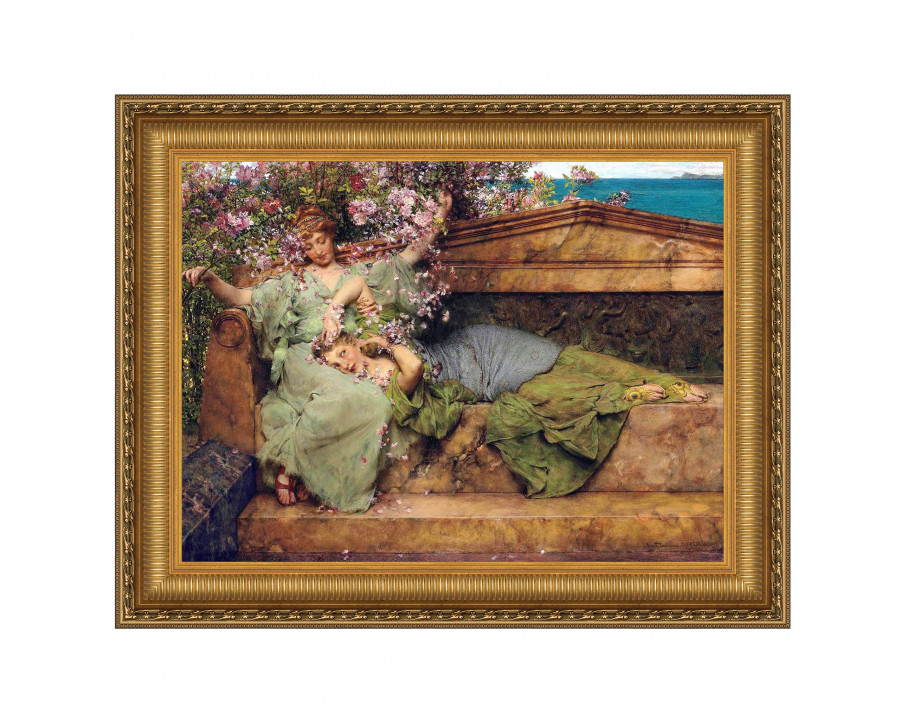 Toscano In a Rose Garden Framed Canvas Replica Painting - Medium