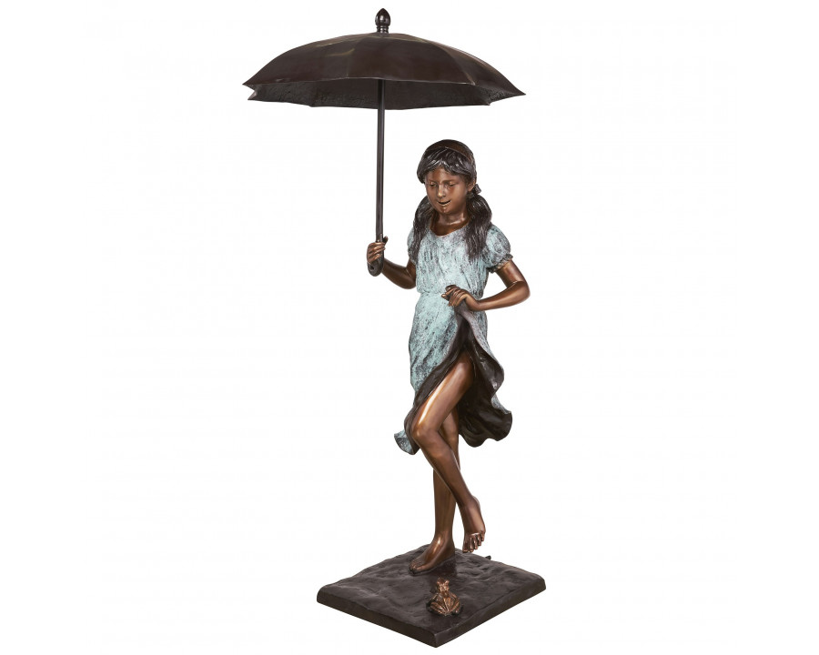 Toscano - Singing in the Rain Young Girl with Umbrella Garden Statue