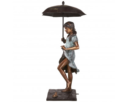 Toscano - Singing in the Rain Young Girl with Umbrella Garden Statue