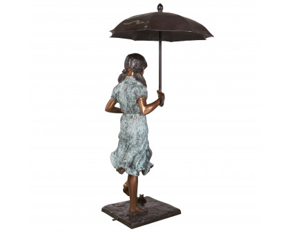 Toscano - Singing in the Rain Young Girl with Umbrella Garden Statue