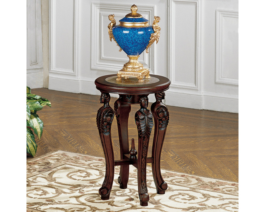 Toscano - Four Caryatids Pedestal Table in Cherry, Marble/Hardwood