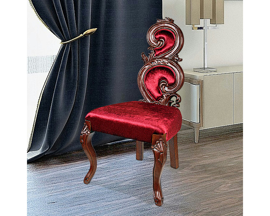 Toscano - Graceful Curve Renaissance Accent Chair in Red, Velvet/Wood