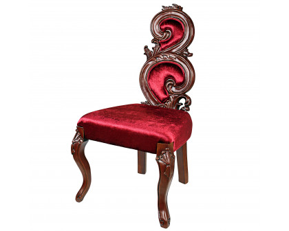 Toscano - Graceful Curve Renaissance Accent Chair in Red, Velvet/Wood