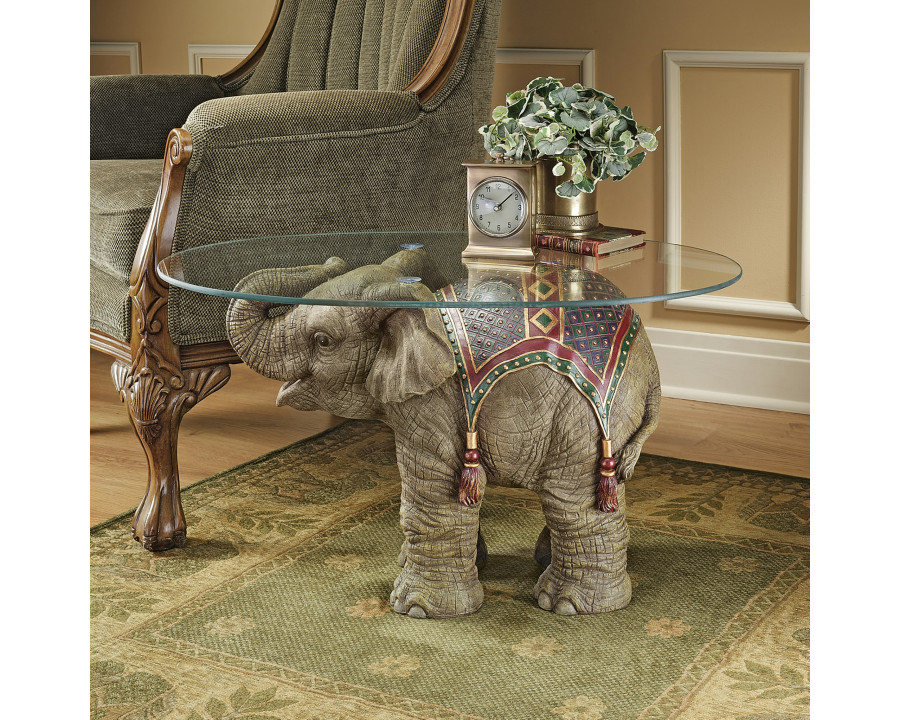 Toscano - Jaipur Elephant Festival Glass-Topped Coffee Table in Designer Resin