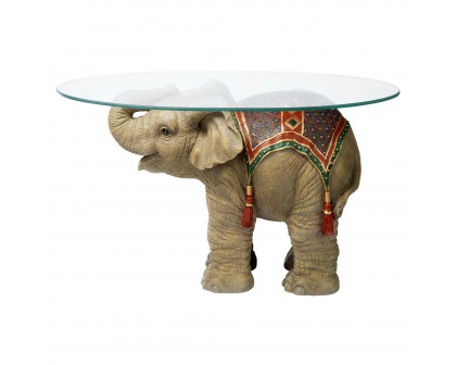 Toscano - Jaipur Elephant Festival Glass-Topped Coffee Table in Designer Resin