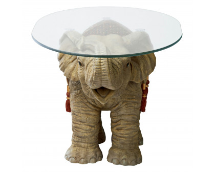 Toscano - Jaipur Elephant Festival Glass-Topped Coffee Table in Designer Resin