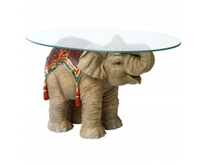 Toscano - Jaipur Elephant Festival Glass-Topped Coffee Table in Designer Resin