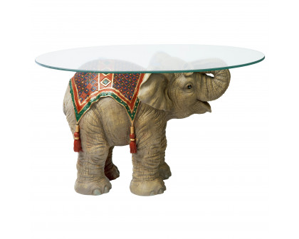 Toscano - Jaipur Elephant Festival Glass-Topped Coffee Table in Designer Resin