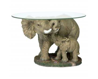 Toscano - Elephant Majesty Glass-Topped Sculptural Coffee Table in Designer Resin