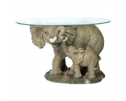 Toscano - Elephant Majesty Glass-Topped Sculptural Coffee Table in Designer Resin