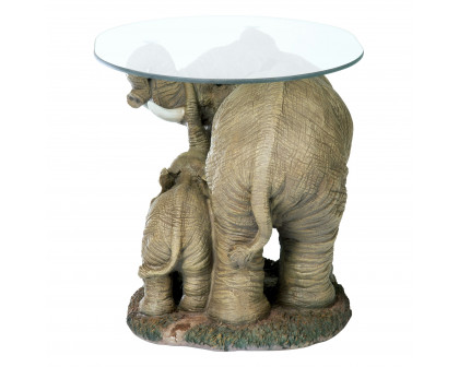 Toscano - Elephant Majesty Glass-Topped Sculptural Coffee Table in Designer Resin