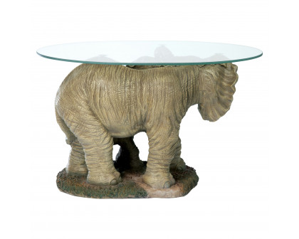 Toscano - Elephant Majesty Glass-Topped Sculptural Coffee Table in Designer Resin