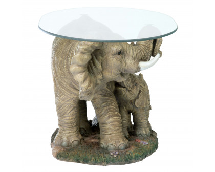 Toscano - Elephant Majesty Glass-Topped Sculptural Coffee Table in Designer Resin