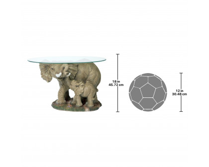 Toscano - Elephant Majesty Glass-Topped Sculptural Coffee Table in Designer Resin